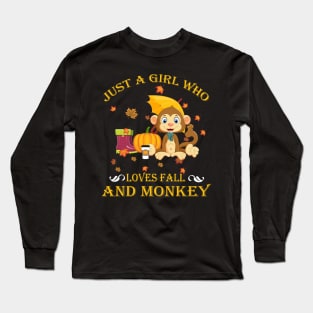 Just A Girl Who Loves Fall & Monkey Funny Thanksgiving Gift Long Sleeve T-Shirt